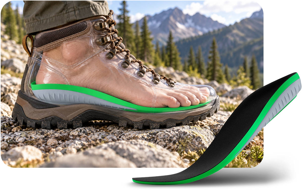 man tying his hiking boot with a Protalus insole displayed in front.